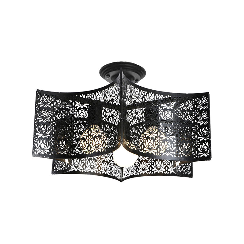 Black Drum Design Semi Flush Light - Vintage Retro Metallic 3-Head Foyer Mount 16’/16.5’ W