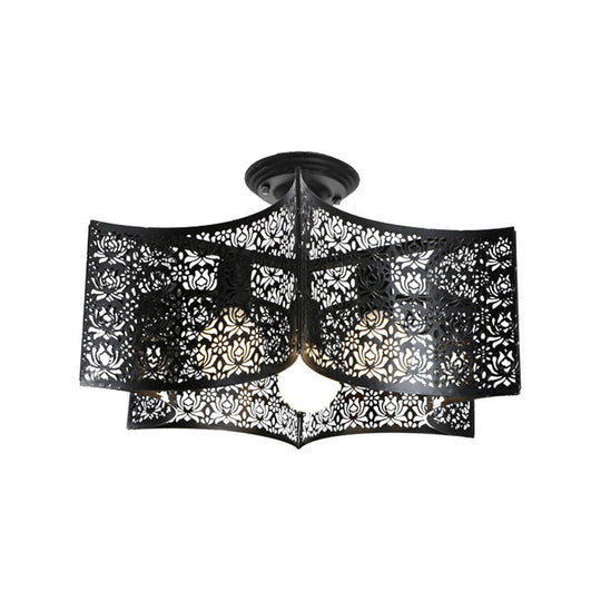Black Drum Design Semi Flush Light - Vintage Retro Metallic 3-Head Foyer Mount 16’/16.5’ W