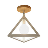 Vintage Wire Cage Semi Flush With Triangle Shade In Black/White