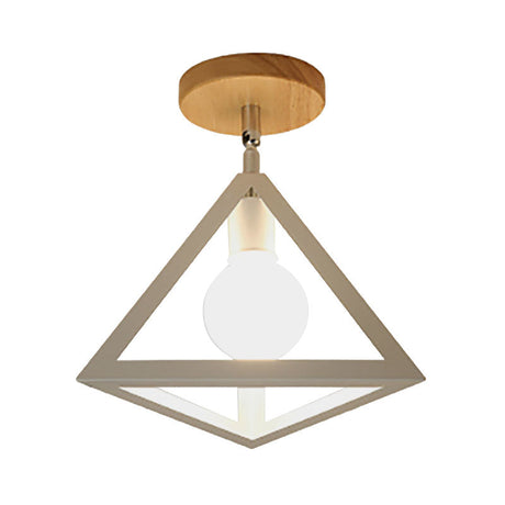 Vintage Wire Cage Semi Flush With Triangle Shade In Black/White