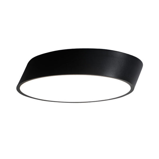 Modernist Led Bedroom Flush Mount Light In White/Black Inclined Elliptical Design 10/16/19.5 Wide