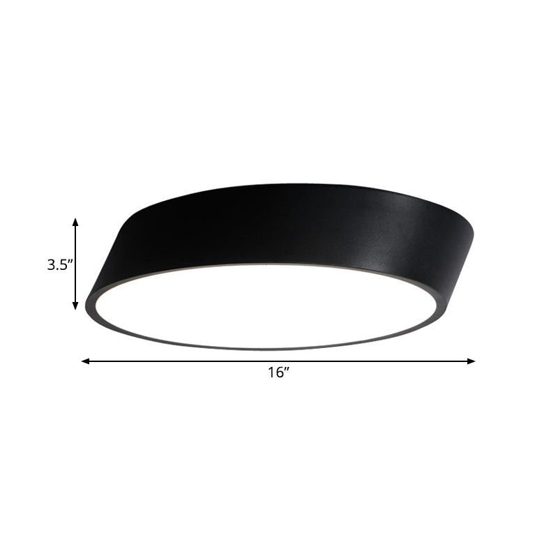 Modernist Led Bedroom Flush Mount Light In White/Black Inclined Elliptical Design 10/16/19.5 Wide