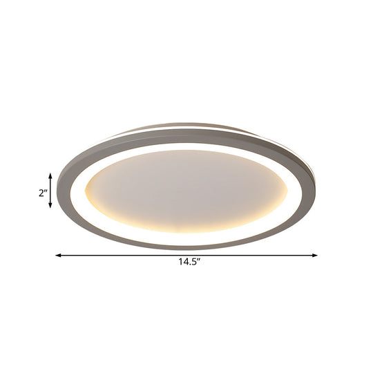 Minimalist Metal Led Grey Flush Mount Light With Acrylic Diffuser In White/Warm 10’/14.5’/19’ Wide