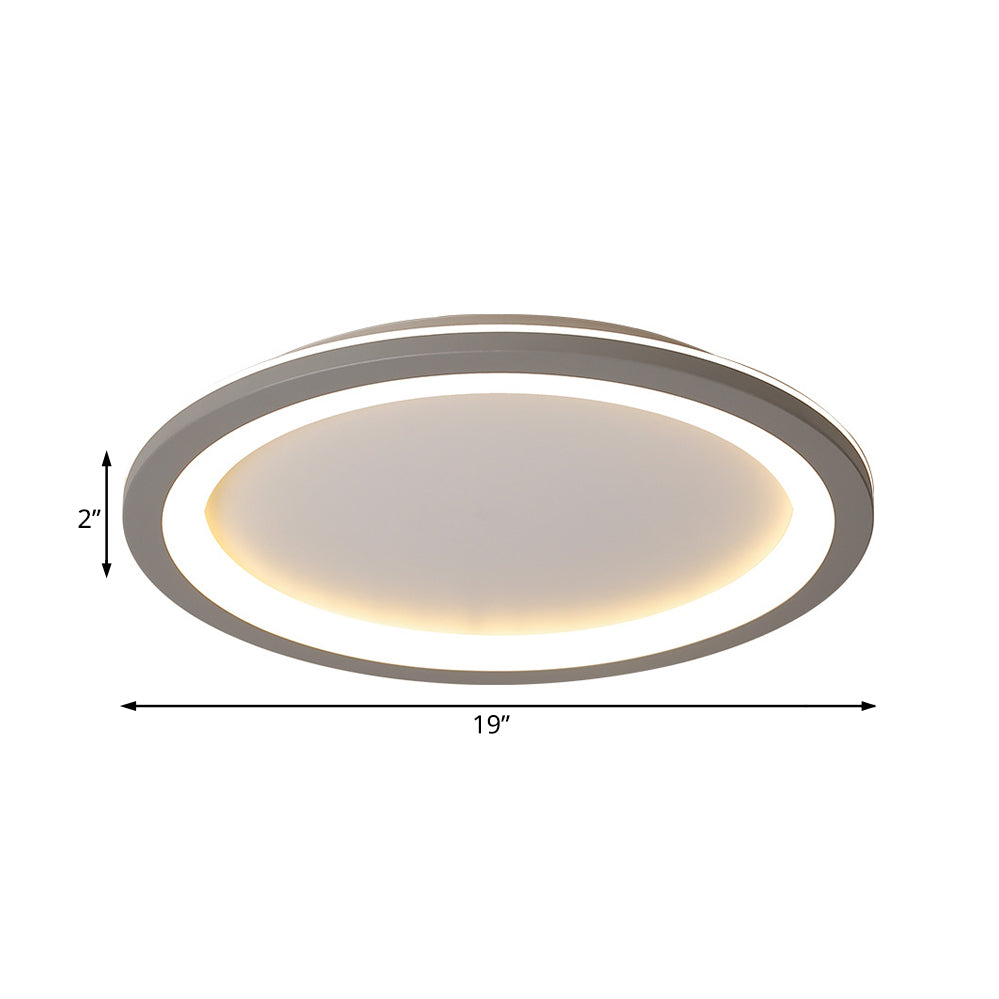 Minimalist Metal Led Grey Flush Mount Light With Acrylic Diffuser In White/Warm 10’/14.5’/19’ Wide