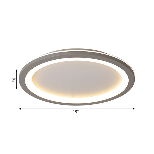Minimalist Metal Led Grey Flush Mount Light With Acrylic Diffuser In White/Warm 10’/14.5’/19’ Wide