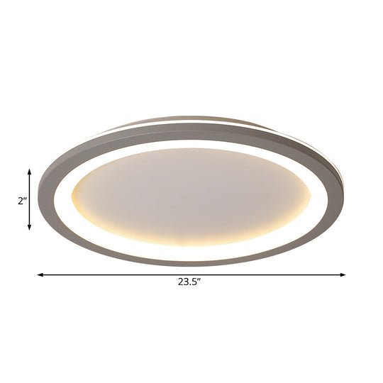 Minimalist Metal Led Grey Flush Mount Light With Acrylic Diffuser In White/Warm 10’/14.5’/19’ Wide