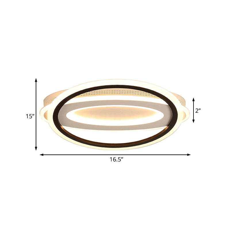 Contemporary Led White Ceiling Lamp - Elliptical Metal Flush Light White/Warm 16.5’/19.5’/23.5’ Wide