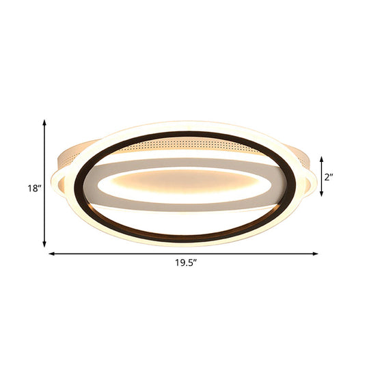 Contemporary Led White Ceiling Lamp - Elliptical Metal Flush Light White/Warm 16.5’/19.5’/23.5’ Wide