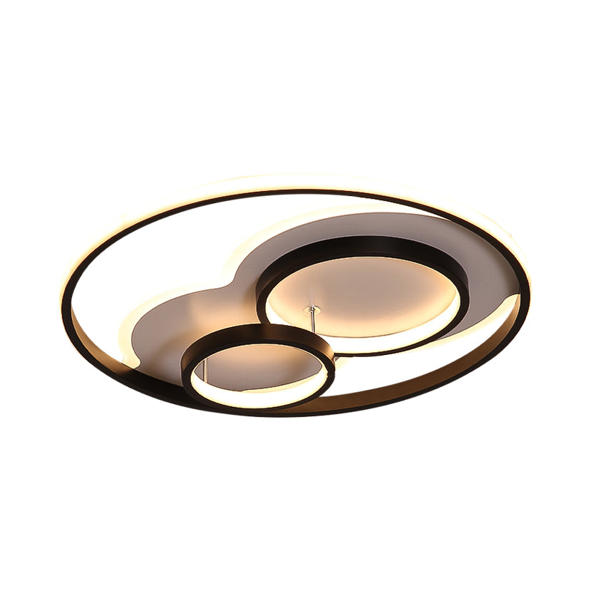 Modern Led Metal Flush Mount Ceiling Lamp In Black/White 16’/19.5’/23.5’ Wide White/Warm Lighting