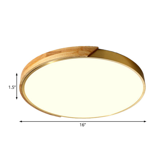 Sleek Drum Ceiling Light With Led Wood Flush Mount White/Warm 12’/16’ Width