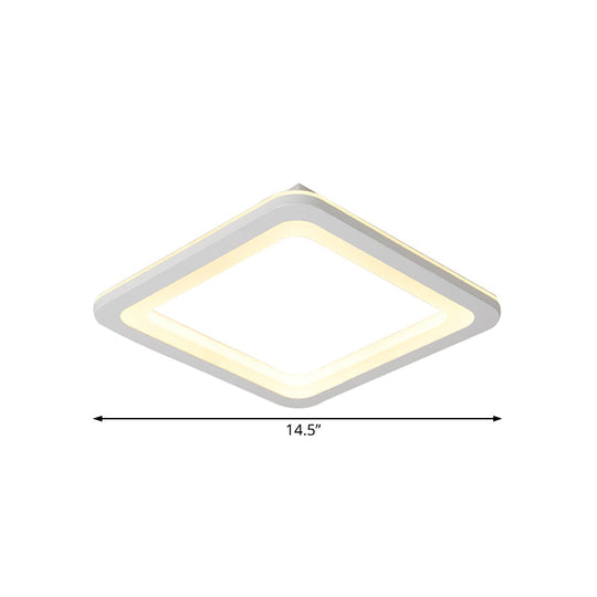 Simple Metal Led White Ceiling Light Fixture In Square Flush Design 10’/14.5’/19’ Wide With