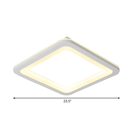 Simple Metal Led White Ceiling Light Fixture In Square Flush Design 10/14.5/19 Wide With White/Warm