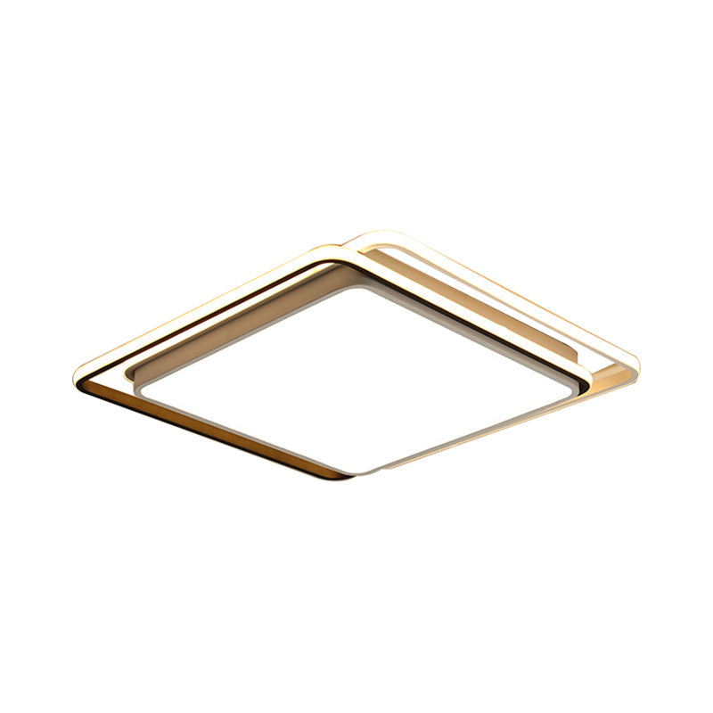 Square Ceiling Mount Led Lamp: Minimalist Metal Flush Light For Living Room In White/Warm -