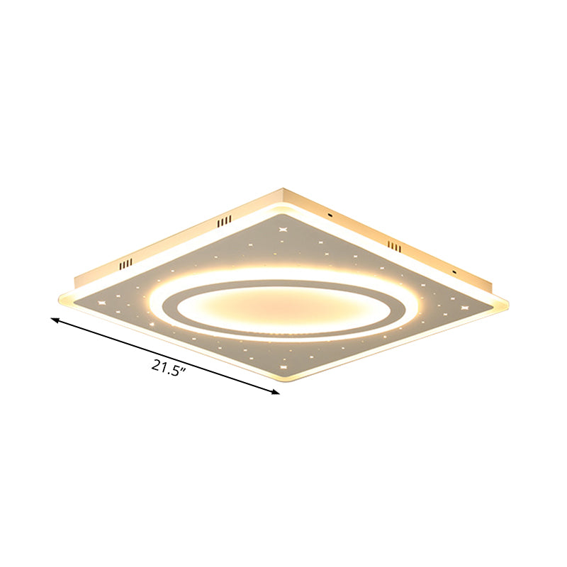 Led Square Flush Mount Ceiling Light In White/Warm With Metal Frame 21.5’/23.5’ Wide