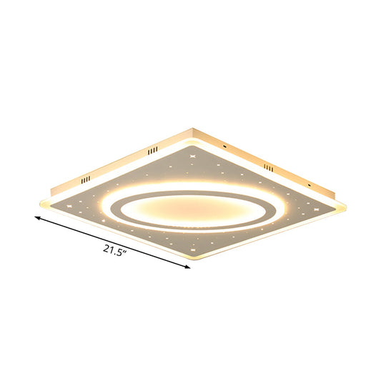 Led Square Flush Mount Ceiling Light In White/Warm With Metal Frame 21.5’/23.5’ Wide