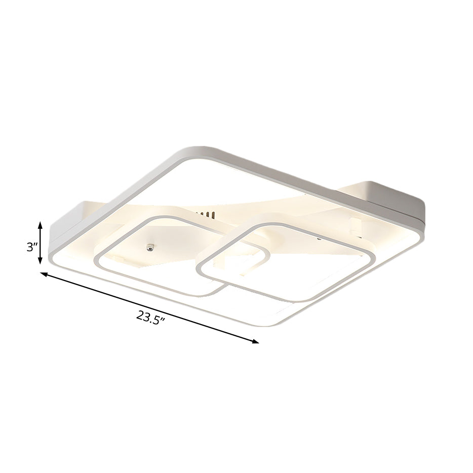 Sleek Metal Led Square Flush Mount Ceiling Light Fixture With White/Warm 16.5’/19.5’/23.5’ Wide