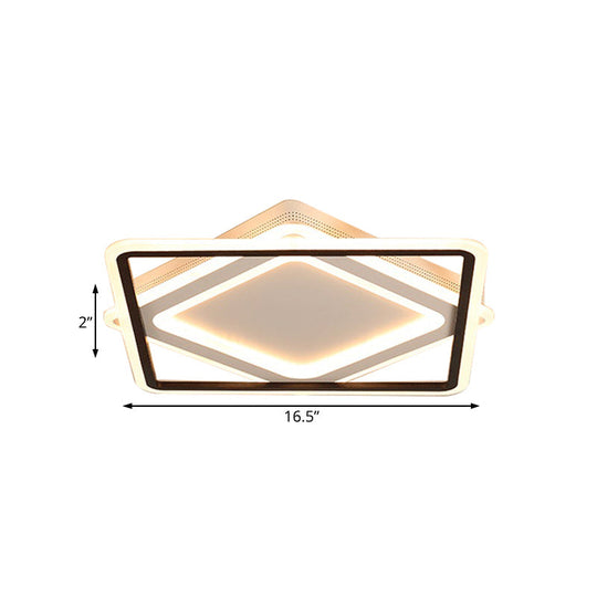 Modern Led Square Metal Flush Mount Ceiling Light In White/Warm 16.5’/19.5’/23.5’ Wide