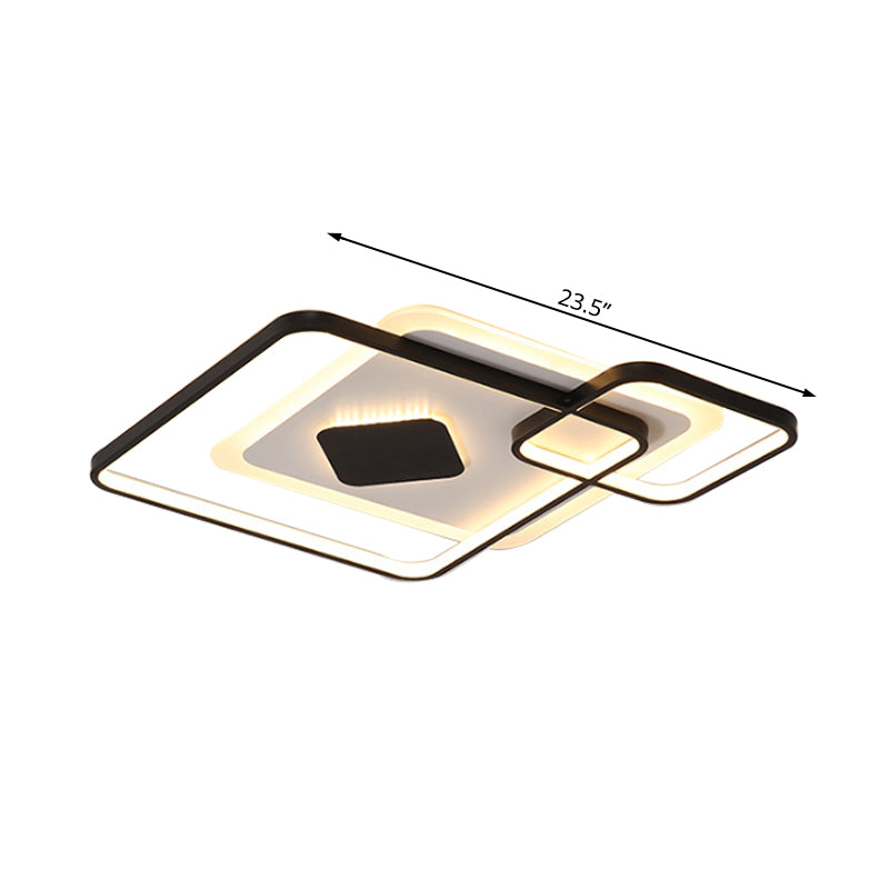 Geometric Metal Led Ceiling Light - Black Flush Mount In White/Warm 16.5’/19.5’/23.5’ Wide