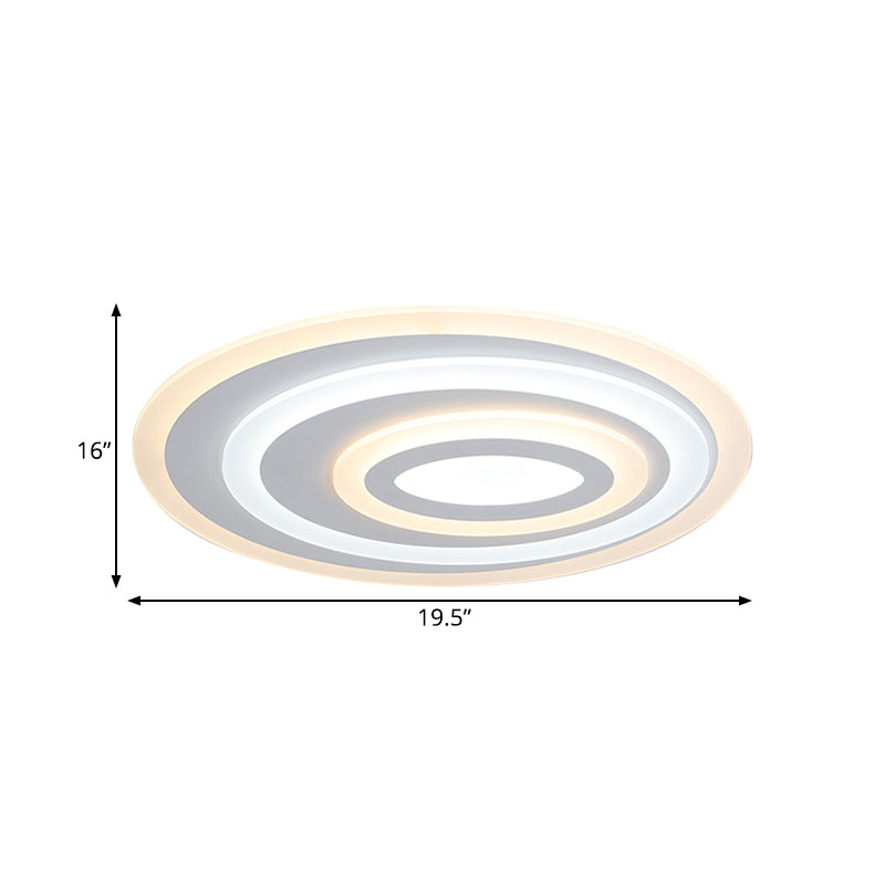 16’/19.5/25.5’ Wide Oval Acrylic Flush Lamp - Contemporary Led White Mount Ceiling Fixture