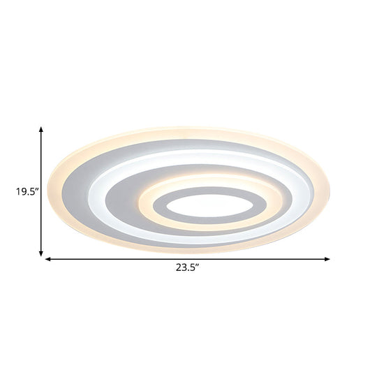 16’/19.5/25.5’ Wide Oval Acrylic Flush Lamp - Contemporary Led White Mount Ceiling Fixture