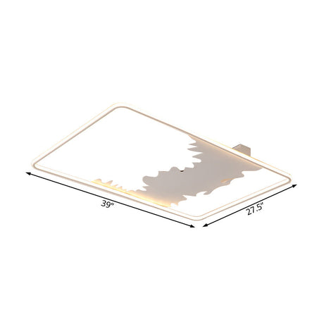 Art Deco Oblong Led Ceiling Flush Light In White/Warm 34.5’/39’ Wide