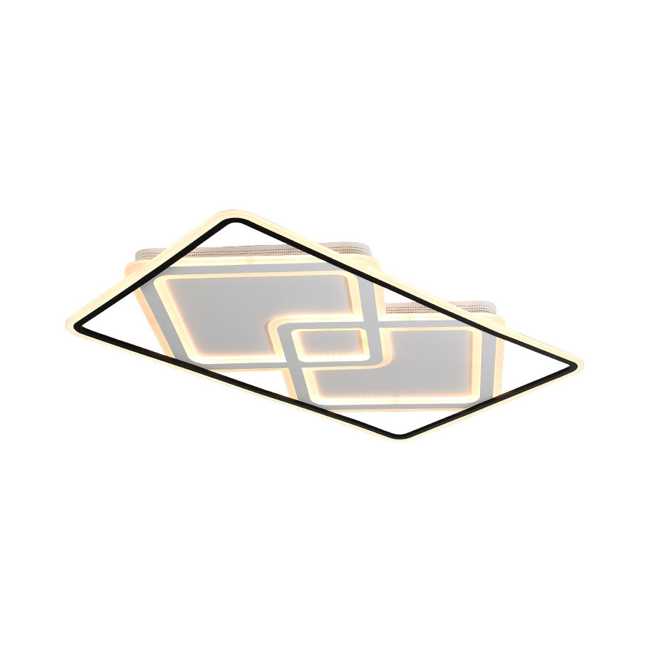 Sleek Metal Led Ceiling Lamp: Rectangular Flush Lighting For Living Room In White/Warm Light