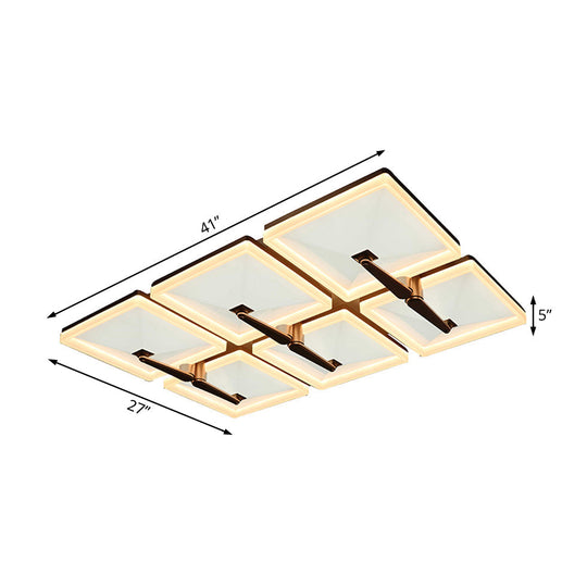 Minimalist Metal Led Ceiling Light Fixture With Splicing Square Design - 2/4/6 Heads Third Gear