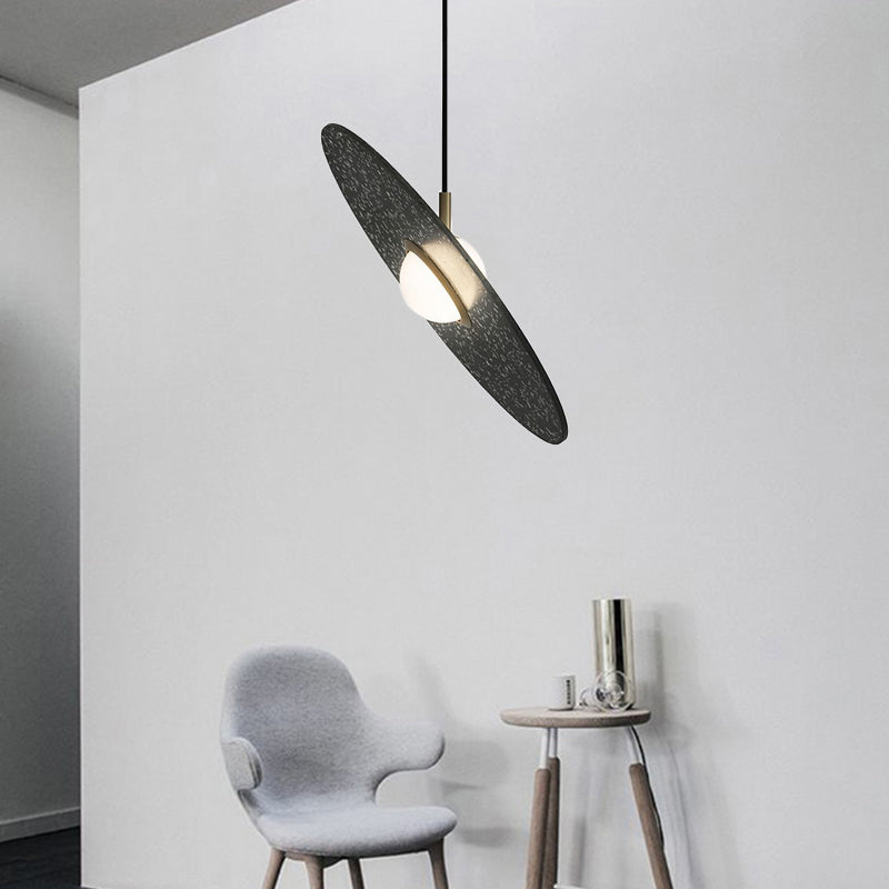 Ufo Shaped Pendant Lamp Modern Concrete 1 Light Black/White/Pink Hanging Ceiling