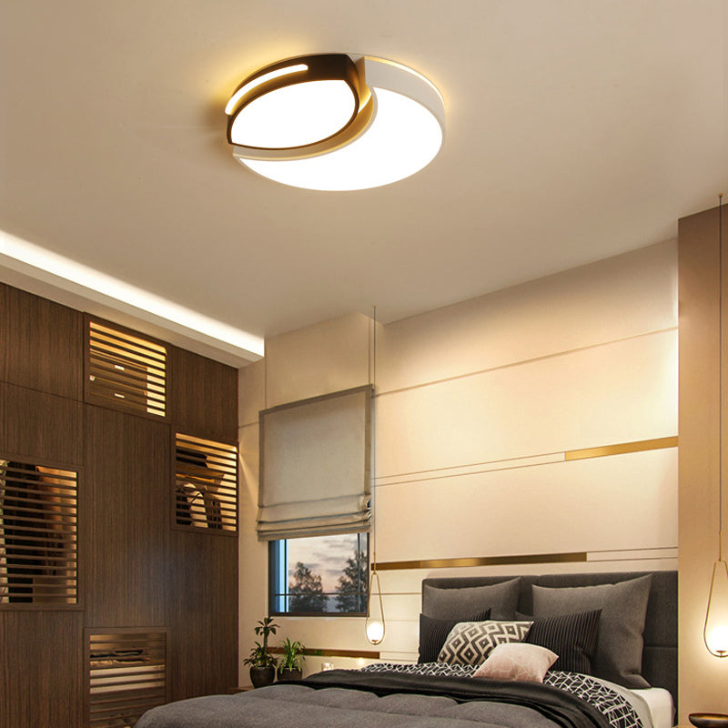 Modern Led Flush Mount Bedroom Ceiling Light In Black And White With Warm/White Lighting