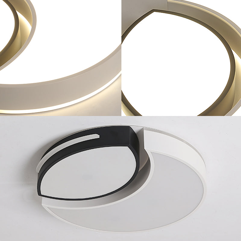Modern Led Flush Mount Bedroom Ceiling Light In Black And White With Warm/White Lighting