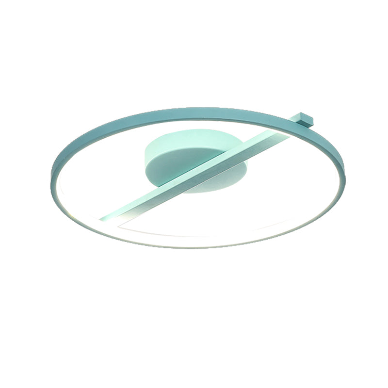 Modern Acrylic Ring Flush Mount Ceiling Light In Black/White/Blue For Living Room - Warm/White