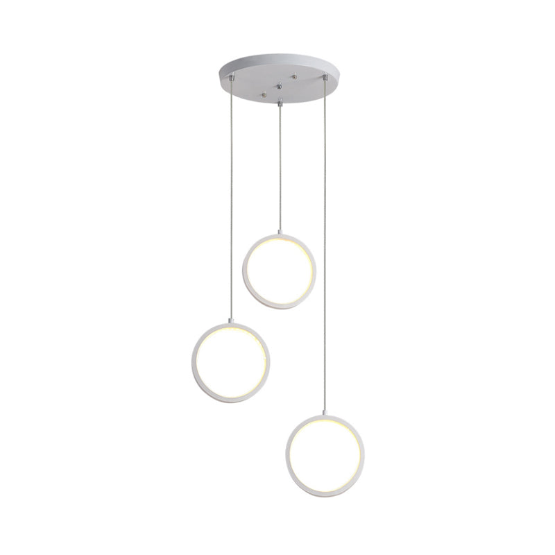 Modern Acrylic Pendant Light With 3 Lights Black/White Finish Square/Circle Cluster Design
