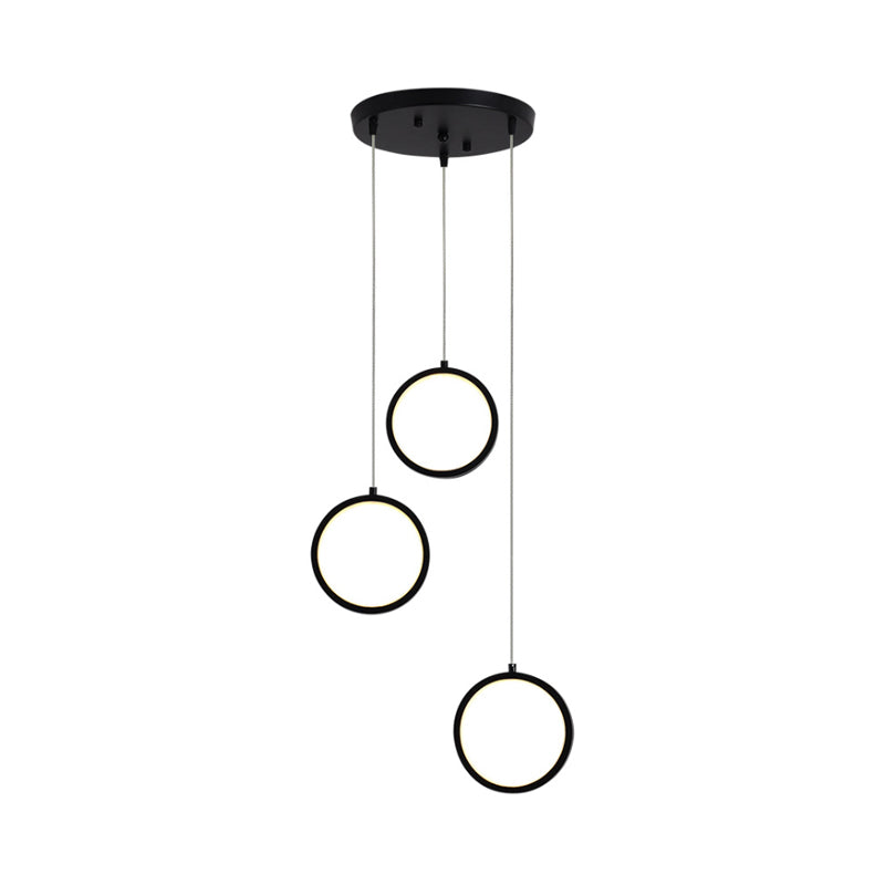 Modern Acrylic Pendant Light With 3 Lights Black/White Finish Square/Circle Cluster Design