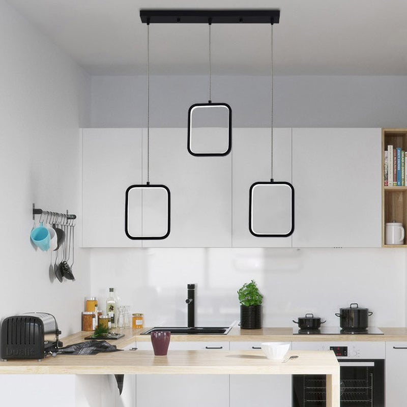 Modern Acrylic Pendant Light With 3 Lights Black/White Finish Square/Circle Cluster Design