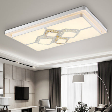 White Crystal Led Flush Mount Lamp For Living Room Square/Rectangular Design