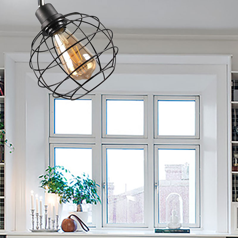 Black Metal Rotatable Ceiling Light Fixture For Restaurant - Industrial Semi Flush Mount Cage