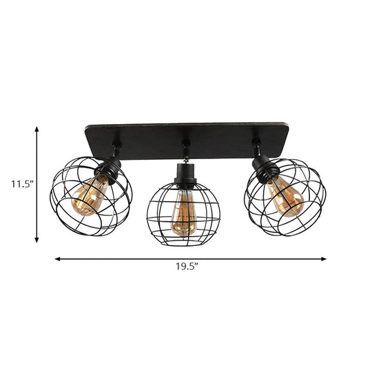 Black Metal Rotatable Ceiling Light Fixture For Restaurant - Industrial Semi Flush Mount Cage
