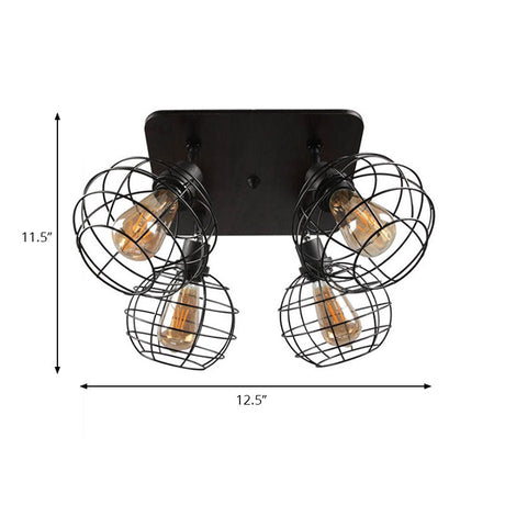 Industrial Style Global Black Metal Semi Flush Mount Ceiling Light With 4/6 Lights - Perfect For