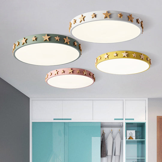 Contemporary Drum Flush Mount Light With Star Decoration - Ideal For Kids’ Bedroom