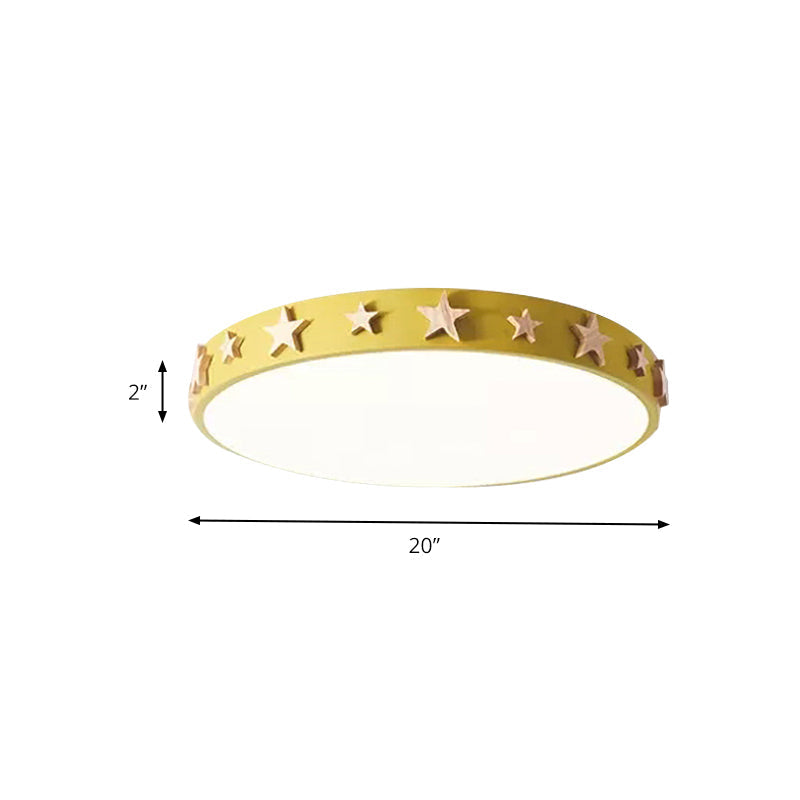 Contemporary Drum Flush Mount Light With Star Decoration - Ideal For Kids’ Bedroom