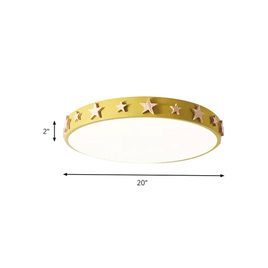 Contemporary Drum Flush Mount Light With Star Decoration - Ideal For Kids’ Bedroom