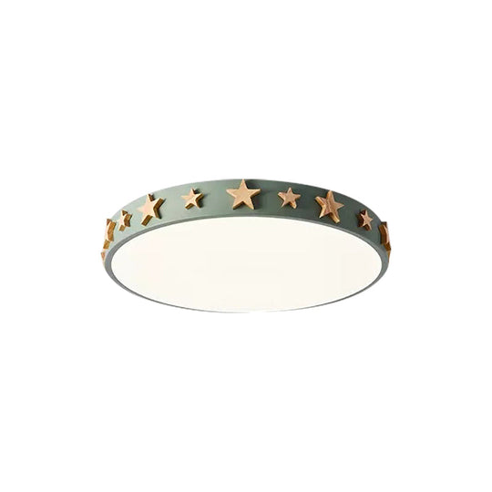 Contemporary Drum Flush Mount Light With Star Decoration - Ideal For Kids’ Bedroom