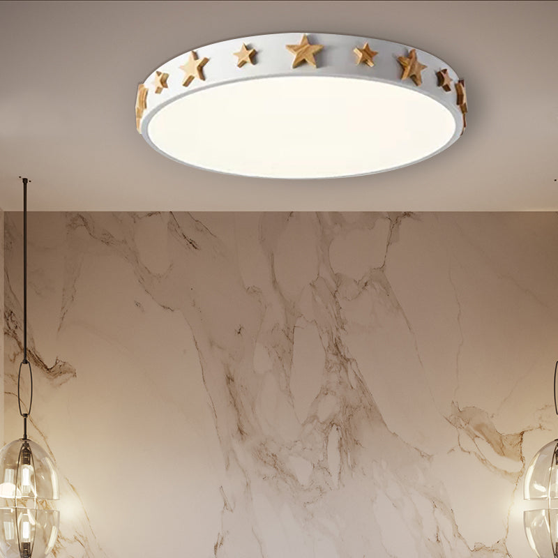 Contemporary Drum Flush Mount Light With Star Decoration - Ideal For Kids’ Bedroom