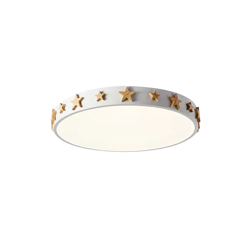 Contemporary Drum Flush Mount Light With Star Decoration - Ideal For Kids’ Bedroom