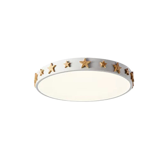 Contemporary Drum Flush Mount Light With Star Decoration - Ideal For Kids’ Bedroom
