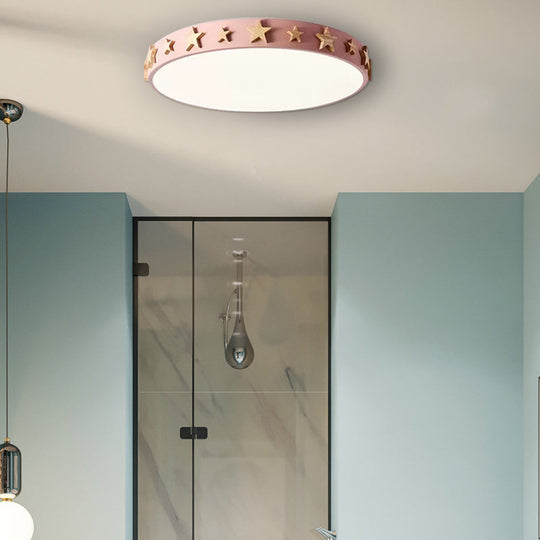 Contemporary Drum Flush Mount Light With Star Decoration - Ideal For Kids’ Bedroom