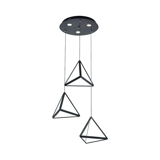3-Light Dining Room Pendant With Pyramid Acrylic Shade - Black Cluster Ceiling Light In Warm/White