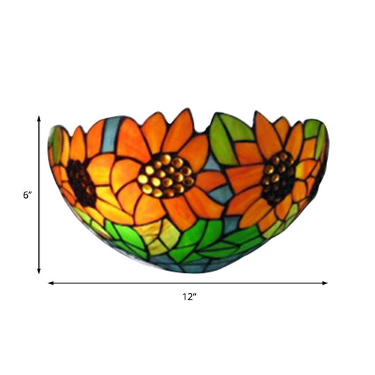 Rustic Tiffany Sunflower Wall Sconce With Stained Glass Bowl Shade