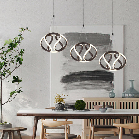 Modern Waving Brown Pendant Light: Acrylic Island Ceiling Lamp With Adjustable Cords 3 /