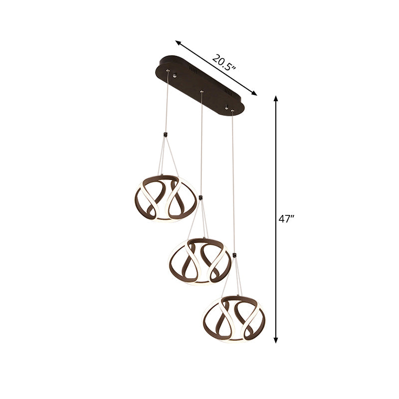Modern Waving Acrylic Island Pendant Light: Brown Hanging Ceiling Light With Adjustable Cords